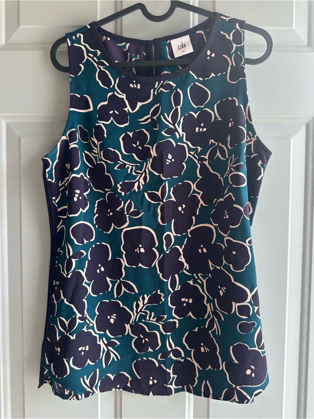 CAbi Teal and Navy Floral Sleeveless Shell